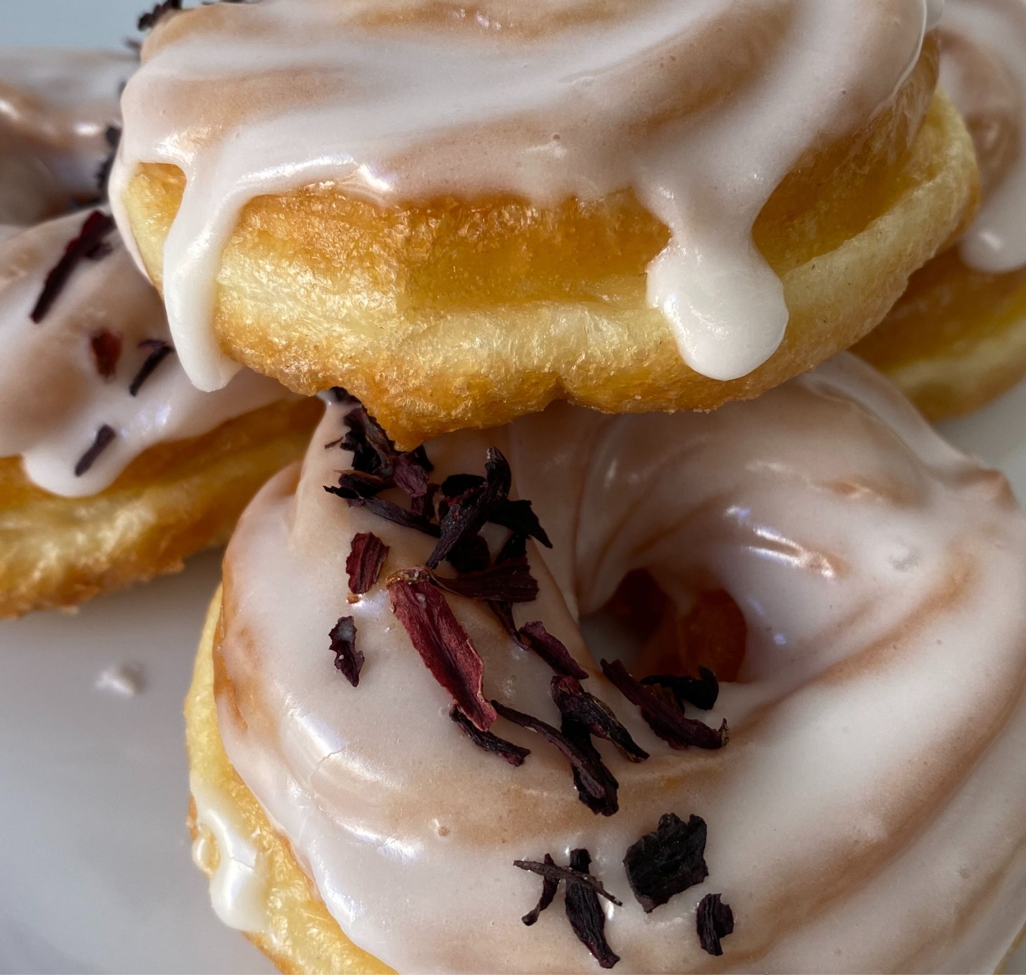 Orange and hibiscus French Cruller with flavours of Brazilian orange oil and hibiscus